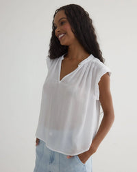 Bella Dahl Shirred Pullover Cap Sleeve in White