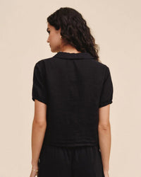 Bella Dahl Short Sleeve Puritan Collar Shirt in Black 4 - Bliss Boutiques
