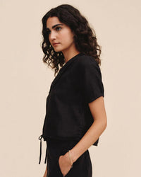 Bella Dahl Short Sleeve Puritan Collar Shirt in Black 3 - Bliss Boutiques