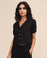 Bella Dahl Short Sleeve Puritan Collar Shirt in Black 2 - Bliss Boutiques
