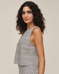 Bella Dahl Sleeveless Boat Neck Split Back in Hatch Stripe 3 - Bliss Boutiques