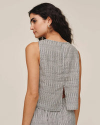 Bella Dahl Sleeveless Boat Neck Split Back in Hatch Stripe 4 - Bliss Boutiques