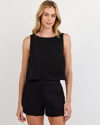 Bella Dahl Sleeveless Boat Neck Split Back in Vintage Black 1 - Bliss Boutiques