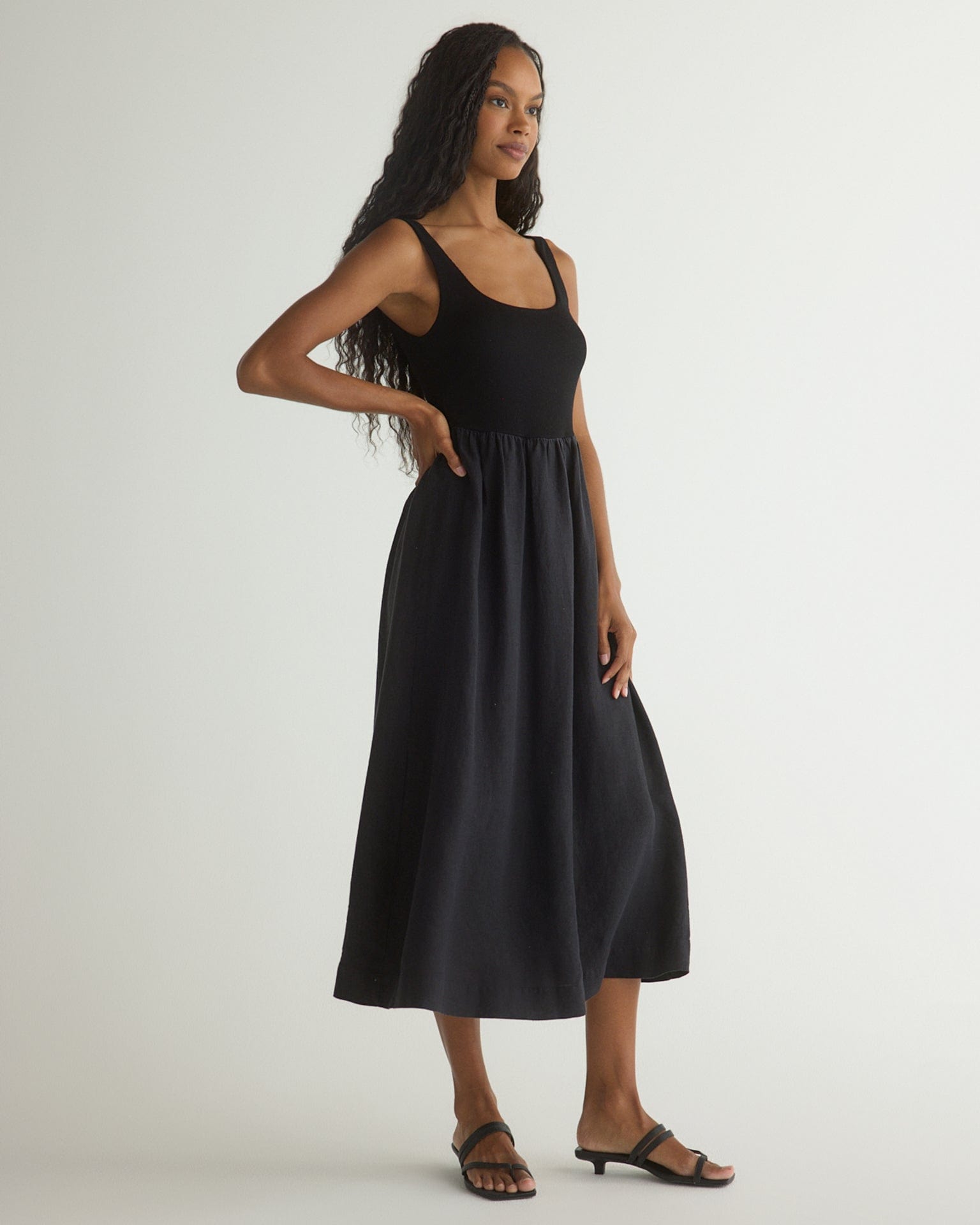 Bella Dahl Clothing Sleeveless Knit Combo Dress in Black