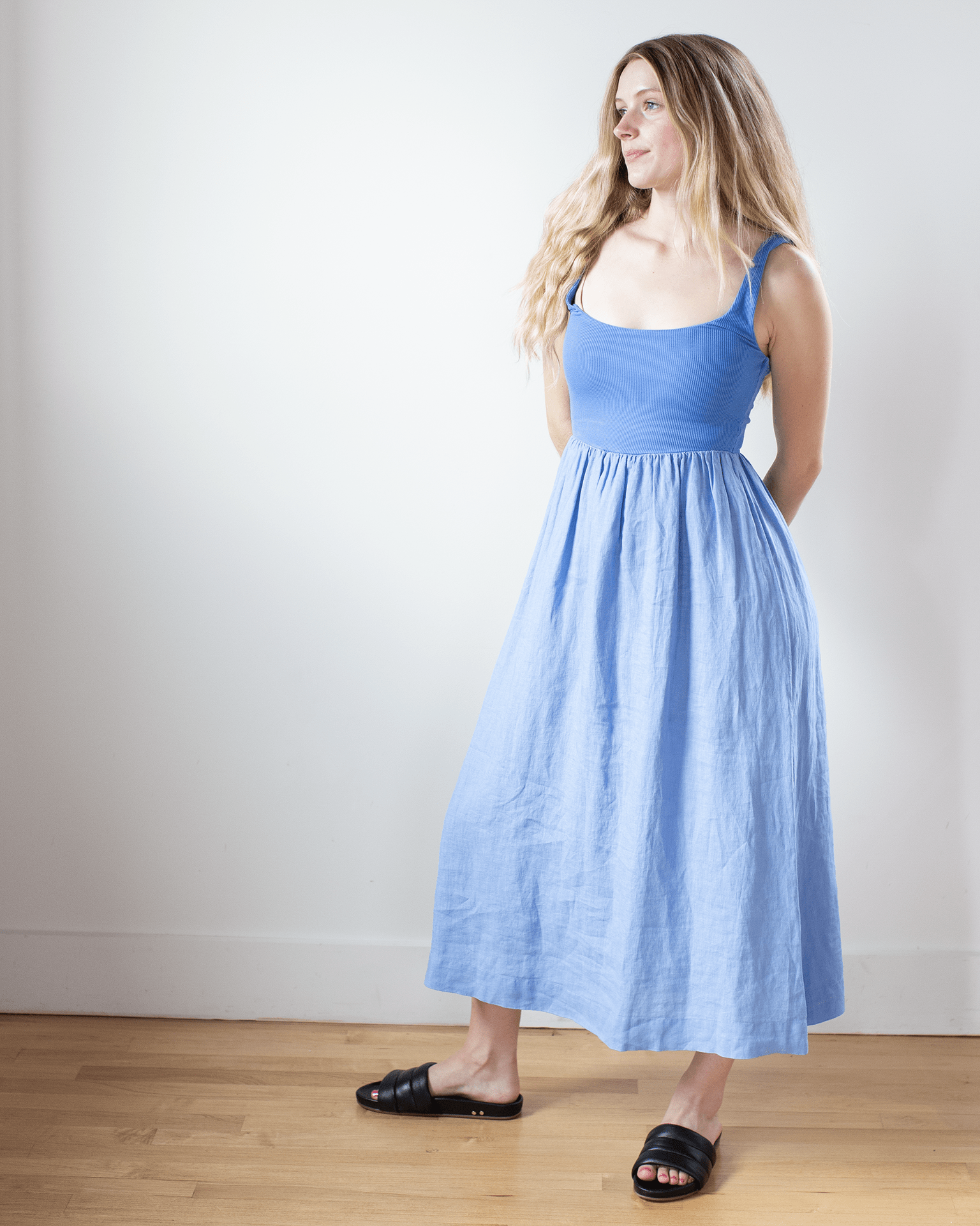 Bella Dahl Sleeveless Knit Combo Dress in Riviera Blue