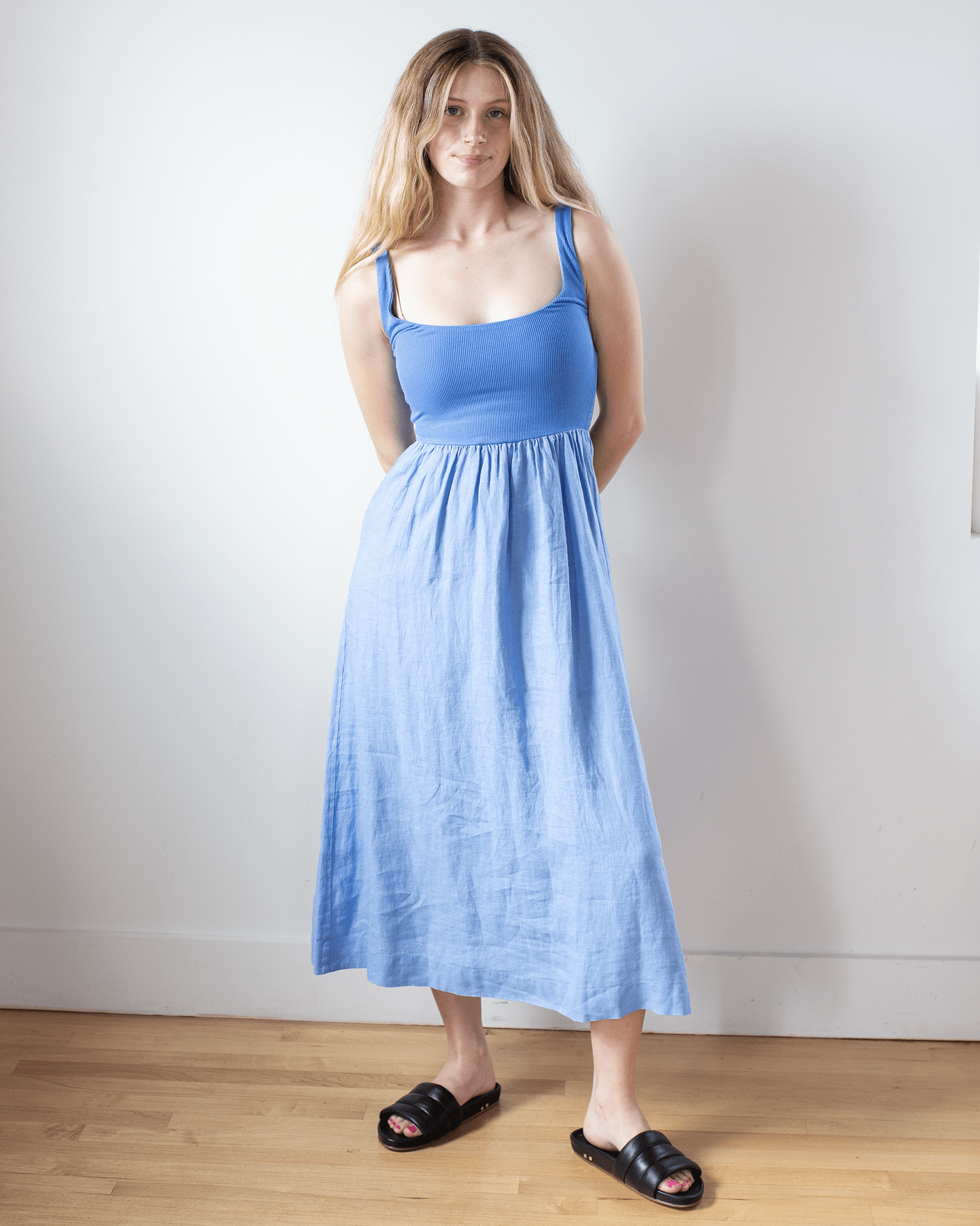 Bella Dahl Sleeveless Knit Combo Dress in Riviera Blue