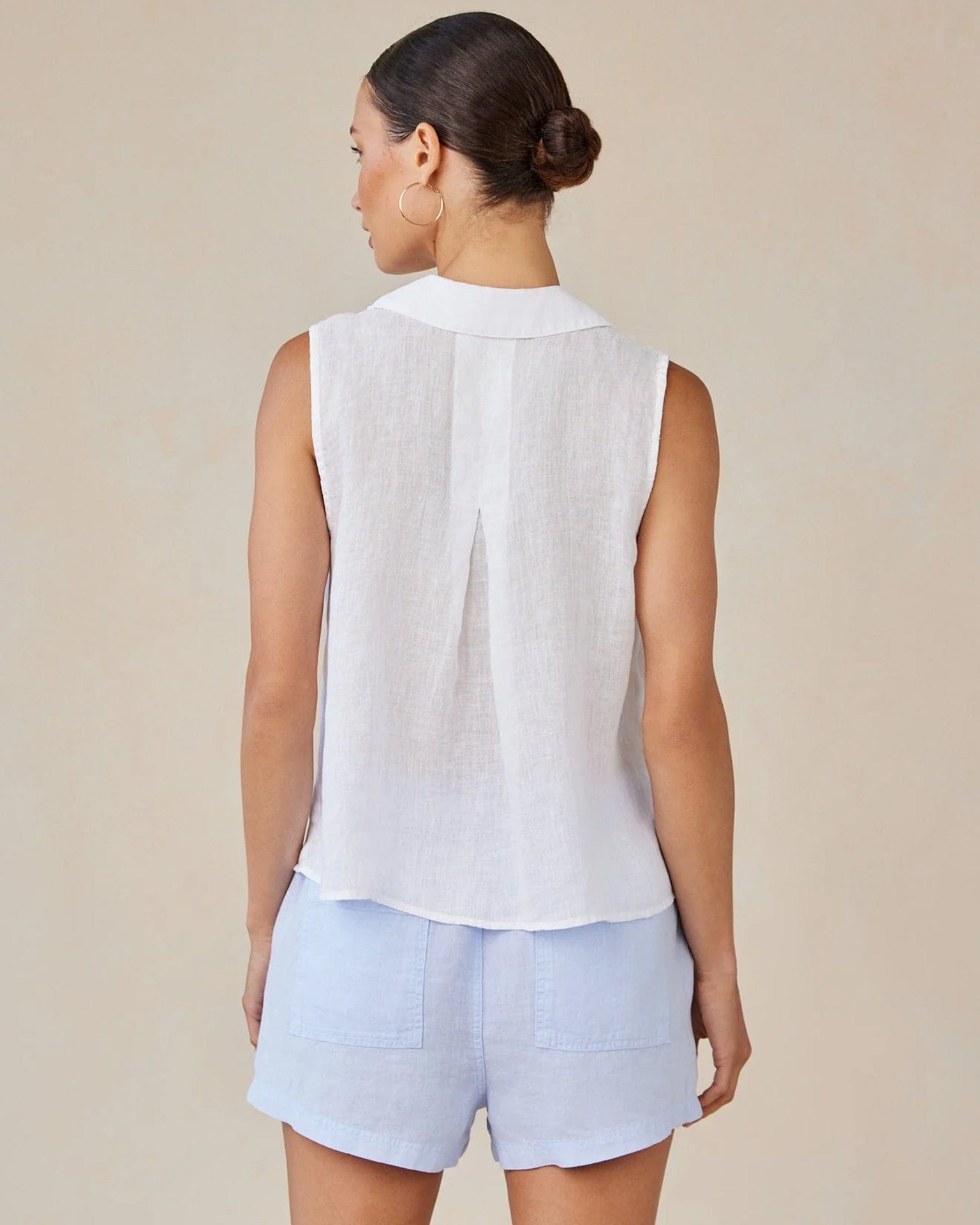 Bella Dahl Sleeveless Notch Collar Button Down in White