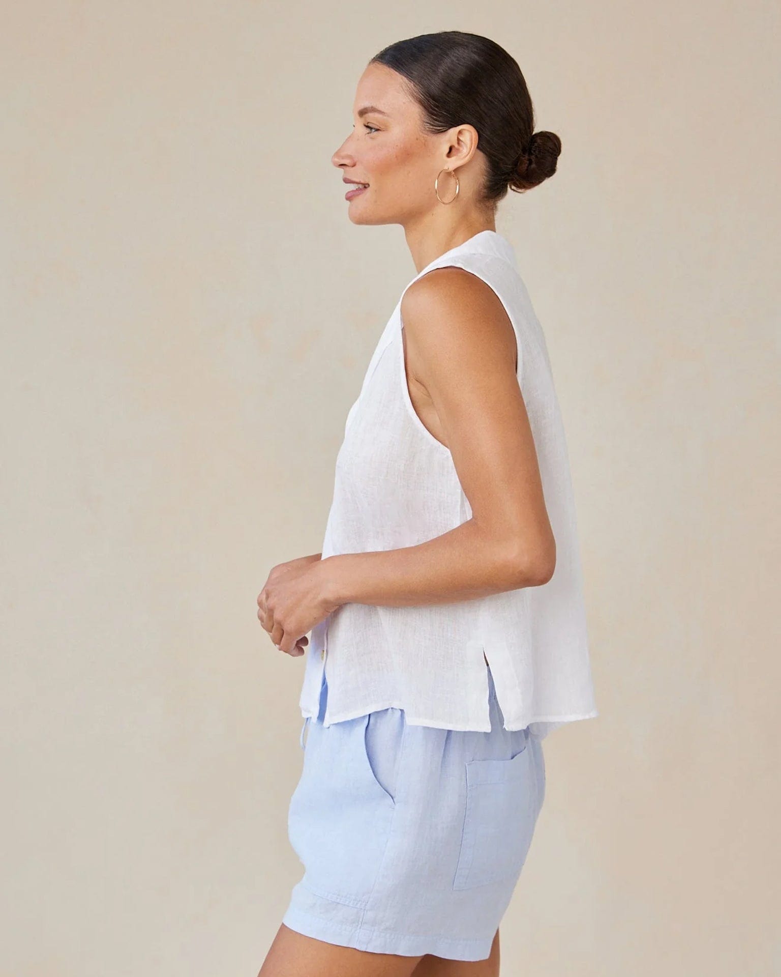 Bella Dahl Sleeveless Notch Collar Button Down in White