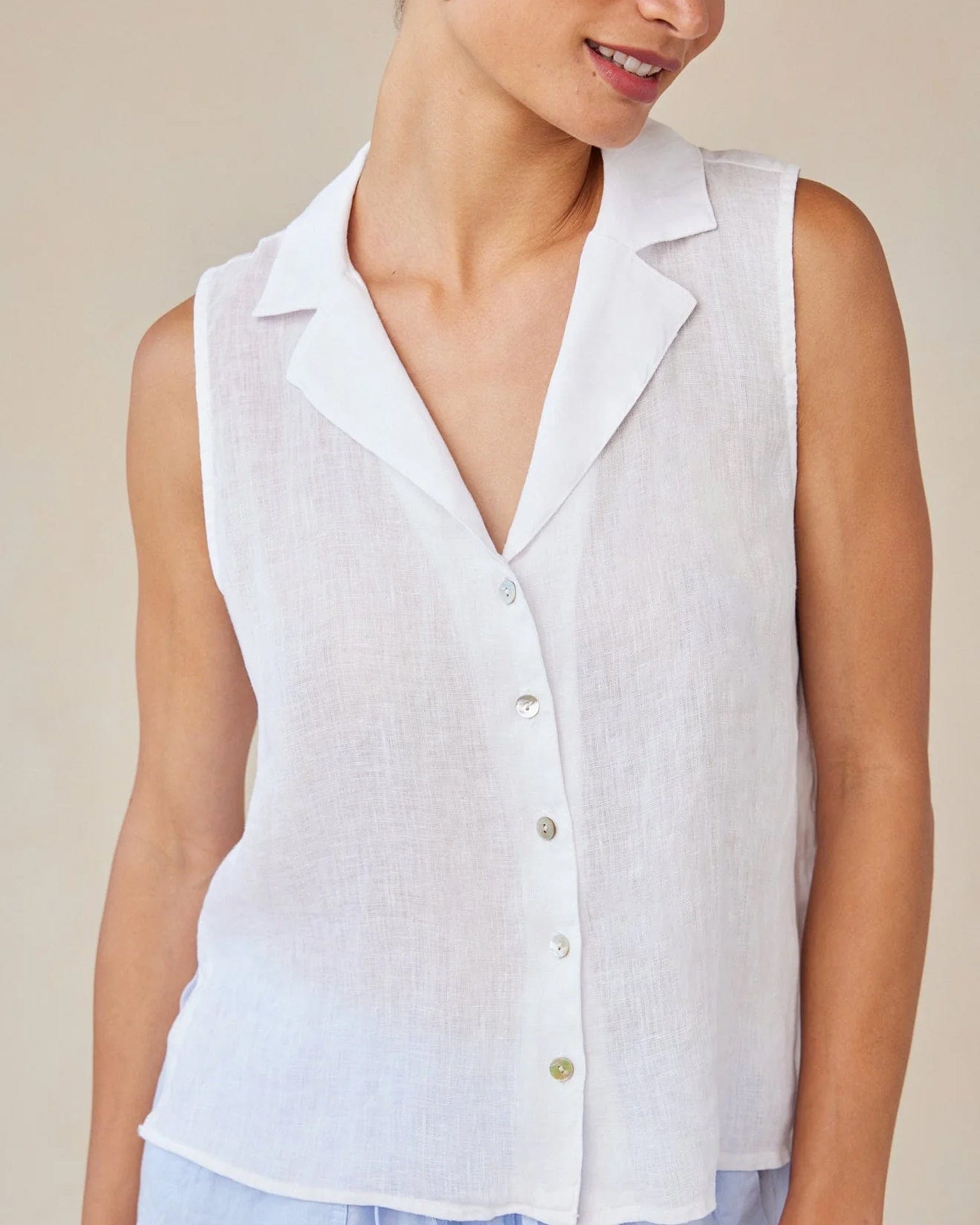 Bella Dahl Sleeveless Notch Collar Button Down in White