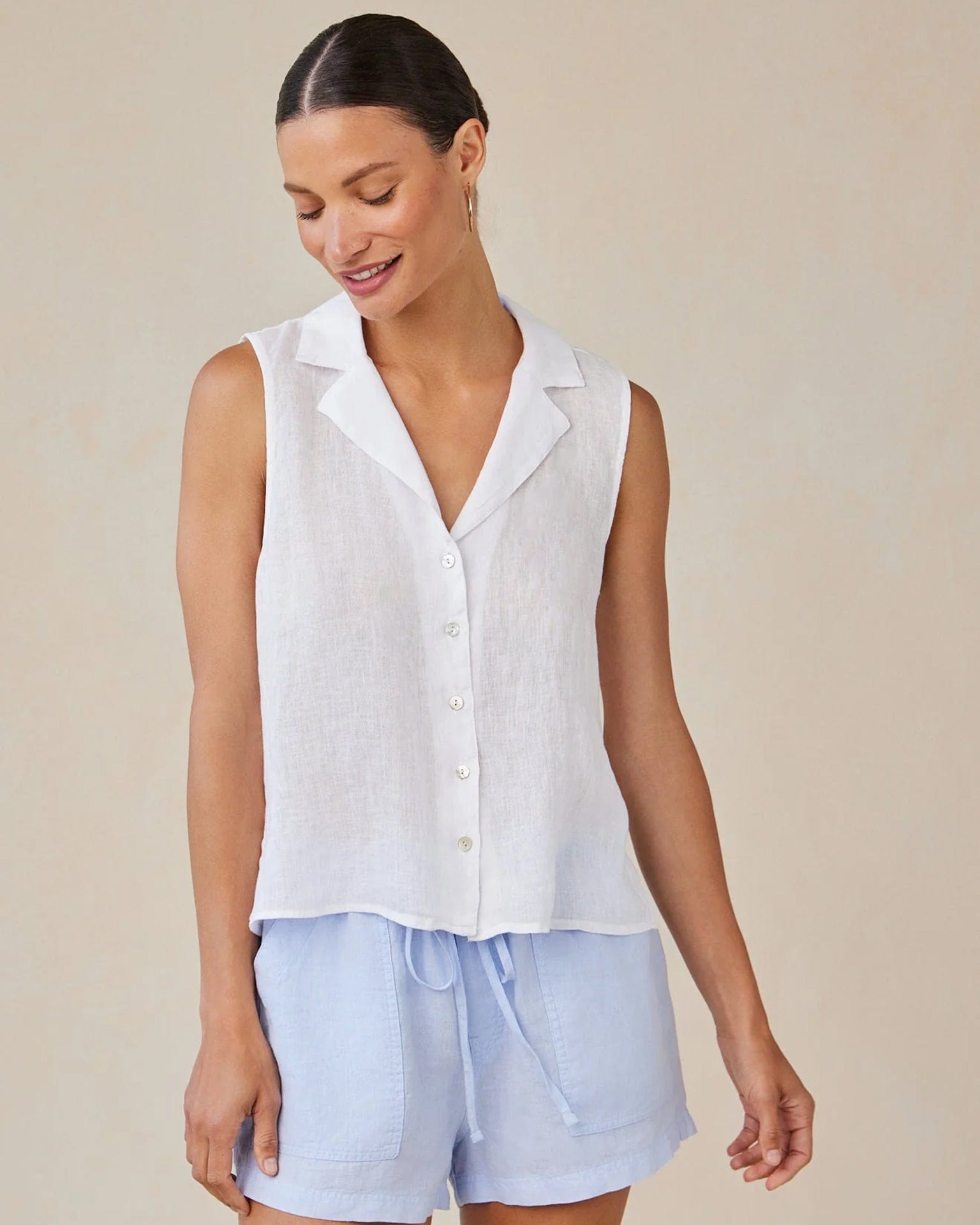 Bella Dahl Sleeveless Notch Collar Button Down in White