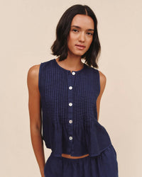 Bella Dahl Sleeveless Pintuck Top in Nautical Night 1 - Bliss Boutiques