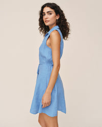Bella Dahl Sleeveless Seamed Shirtdress in Ocean Blue 3 - Bliss Boutiques