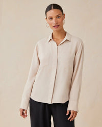 Bella Dahl Split Back Button Down in Linen Sand