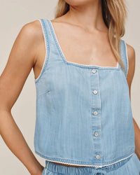 Bella Dahl Square Neck Button Front Tank in Ombre Mist Wash 2 - Bliss Boutiques