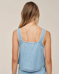 Bella Dahl Square Neck Button Front Tank in Ombre Mist Wash 4 - Bliss Boutiques