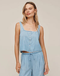 Bella Dahl Square Neck Button Front Tank in Ombre Mist Wash 1 - Bliss Boutiques
