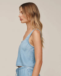 Bella Dahl Square Neck Button Front Tank in Ombre Mist Wash 3 - Bliss Boutiques