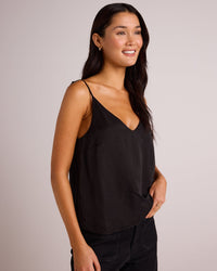 Bella Dahl V Neck Crinkle Cami in Black