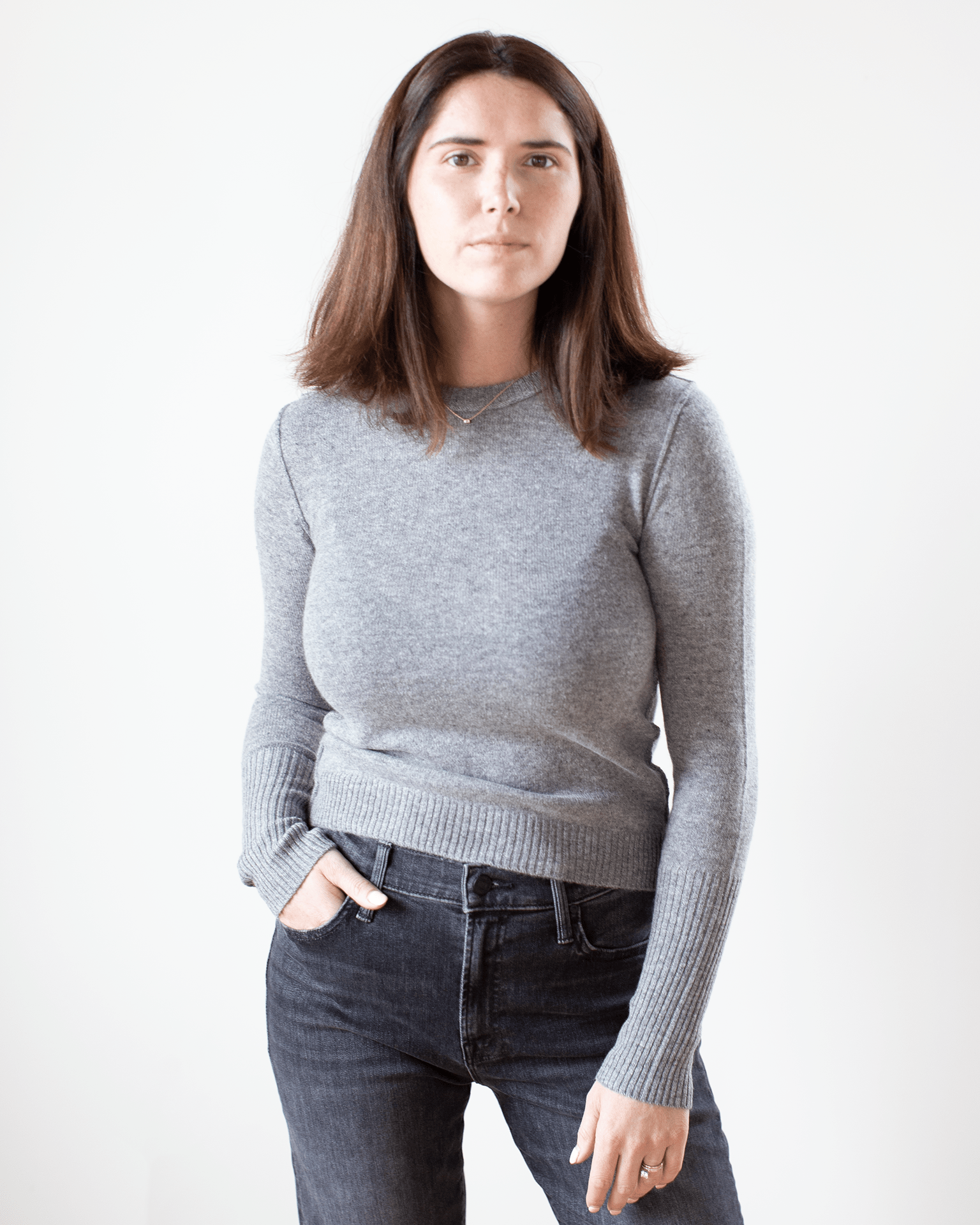 Autumn Cashmere Raw Edge Crew in Cement