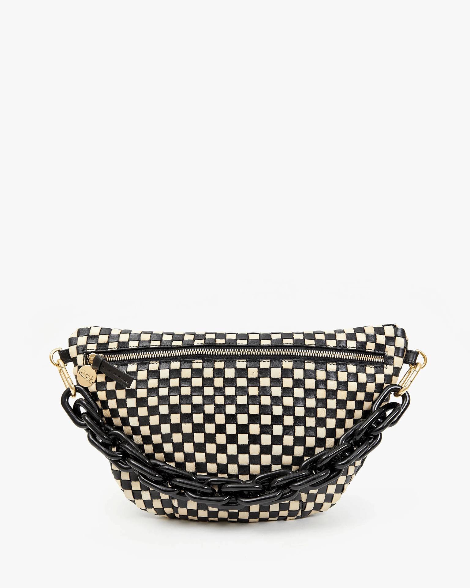 Clare V. Grande Fanny in Black & Cream Woven Checker