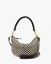 Clare V. Woven Checker Petit Moyen Messenger in Black & Cream