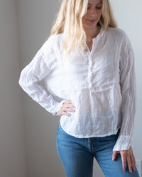 CP Shades Ariana No Collar Henley in White Linen