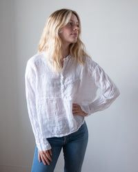 CP Shades Ariana No Collar Henley in White Linen