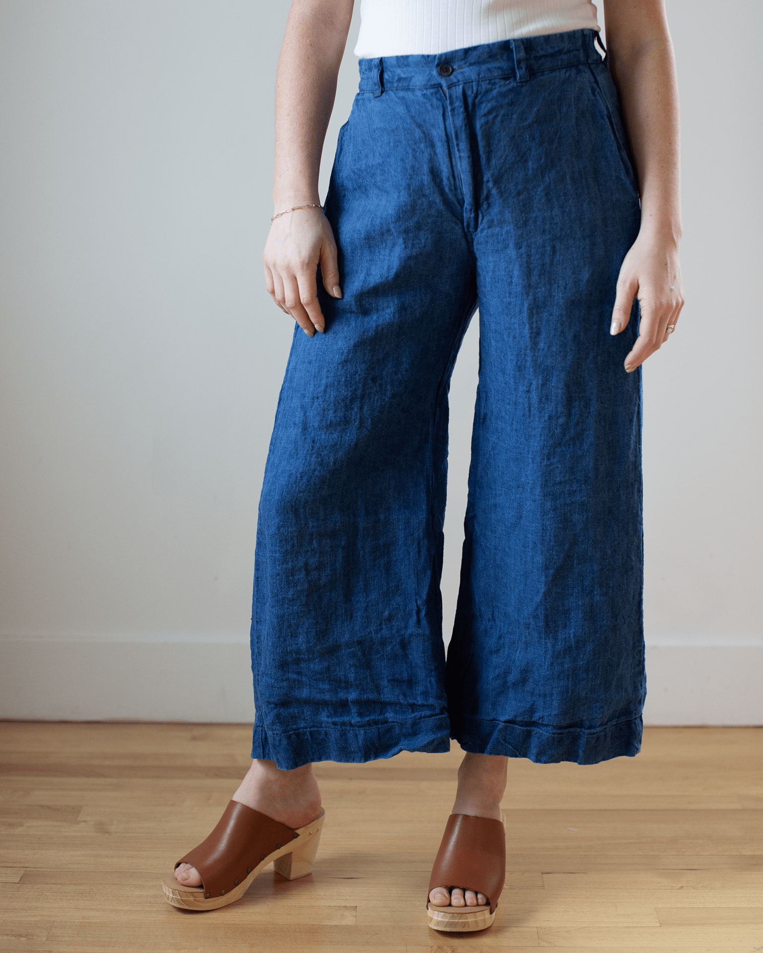 CP Shades Cropped Polly Pant in Bleach Indigo Twill