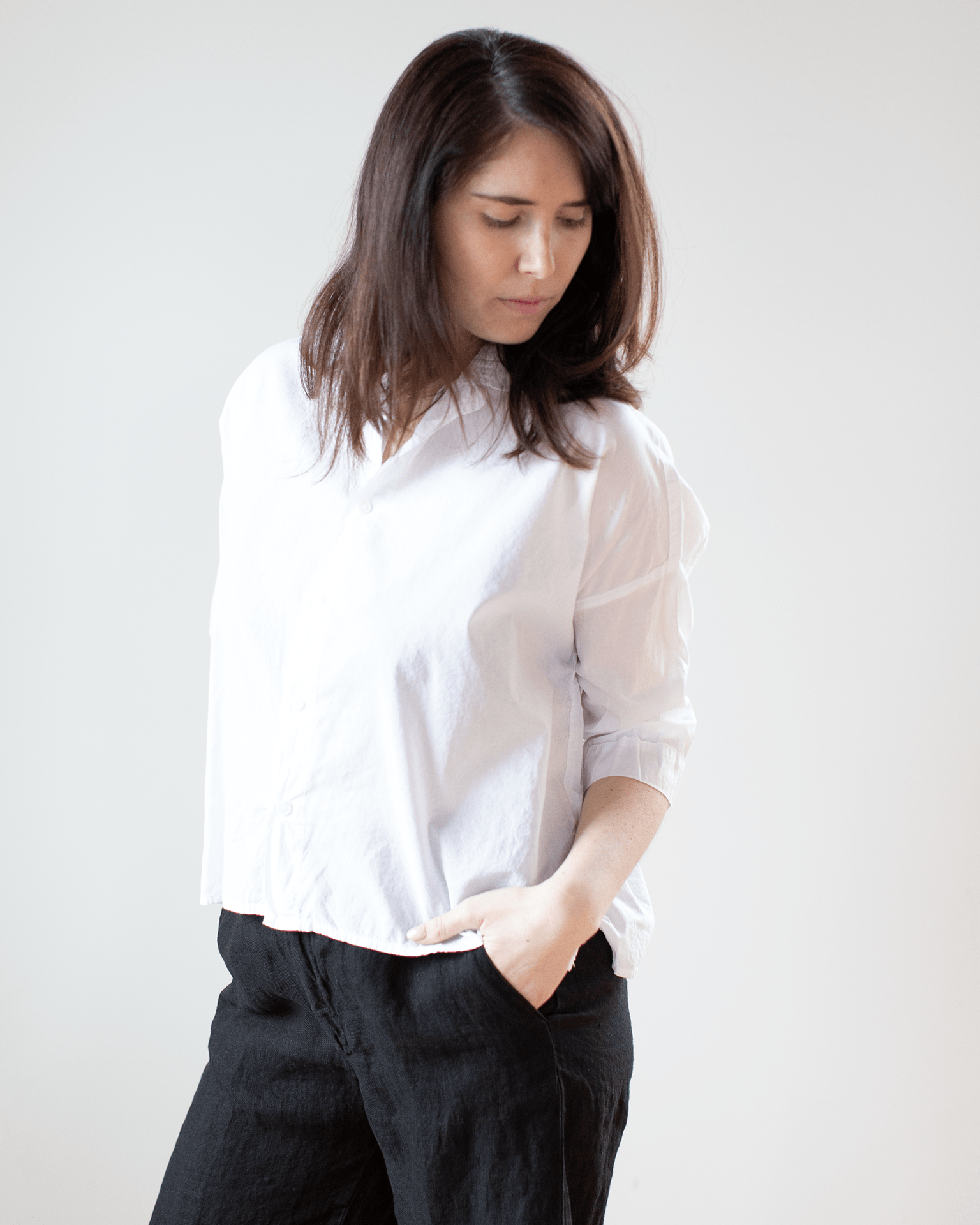 CP Shades Rooney Boxy Crop Blouse in White Cotton Voile