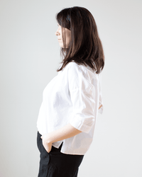 CP Shades Rooney Boxy Crop Blouse in White Cotton Voile