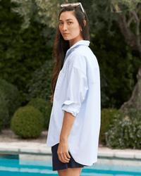Frank & Eileen Clothing Shirley Oversized Button-Up Shirt in Light Blue Stripe