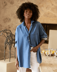 Frank & Eileen Clothing Shirley Oversized Button-Up Shirt in Vintage Stonewashed Indigo