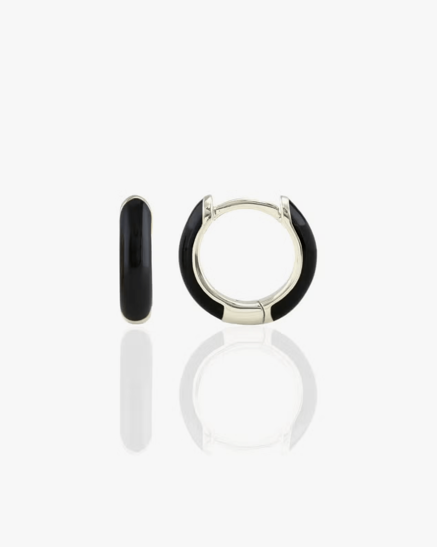 Kris Nations Jewelry Silver/Black Enamel Huggie Hoops in Black & Sterling Silver