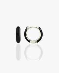 Kris Nations Jewelry Silver/Black Enamel Huggie Hoops in Black & Sterling Silver