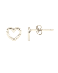 Heart Outline Stud Earrings in Silver by Kris Nations—sterling silver heart-shaped open studs, displayed from the front and side on a white background—ideal for everyday wear.