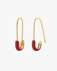 Kris Nations Safety Pin Enamel Hoop Earrings in Red & 18K Gold Vermeil