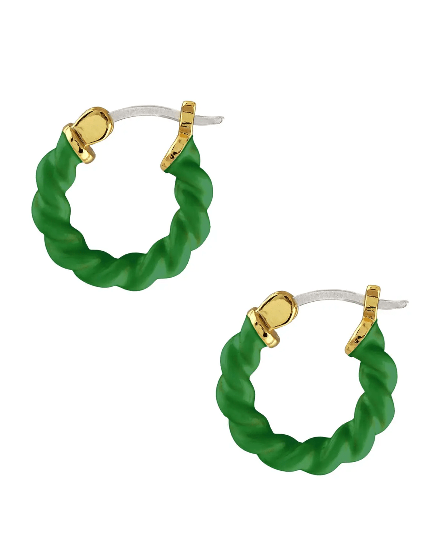 Kris Nations Twisted Enamel Hoop Earrings in Green