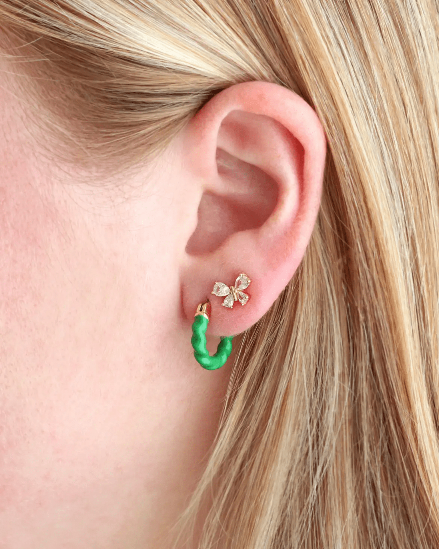 Kris Nations Twisted Enamel Hoop Earrings in Green