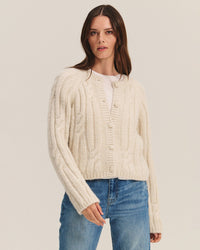 Velvet by Graham & Spencer Clothing Allison Long Sleeve Crew Cardi in Ivory