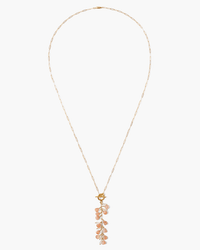 The Chan Luu Pacifica Necklace in Sunstone Mix is an elegant gold chain with a pendant featuring dangling peach and translucent beads, crafted in 18k gold plated sterling silver.