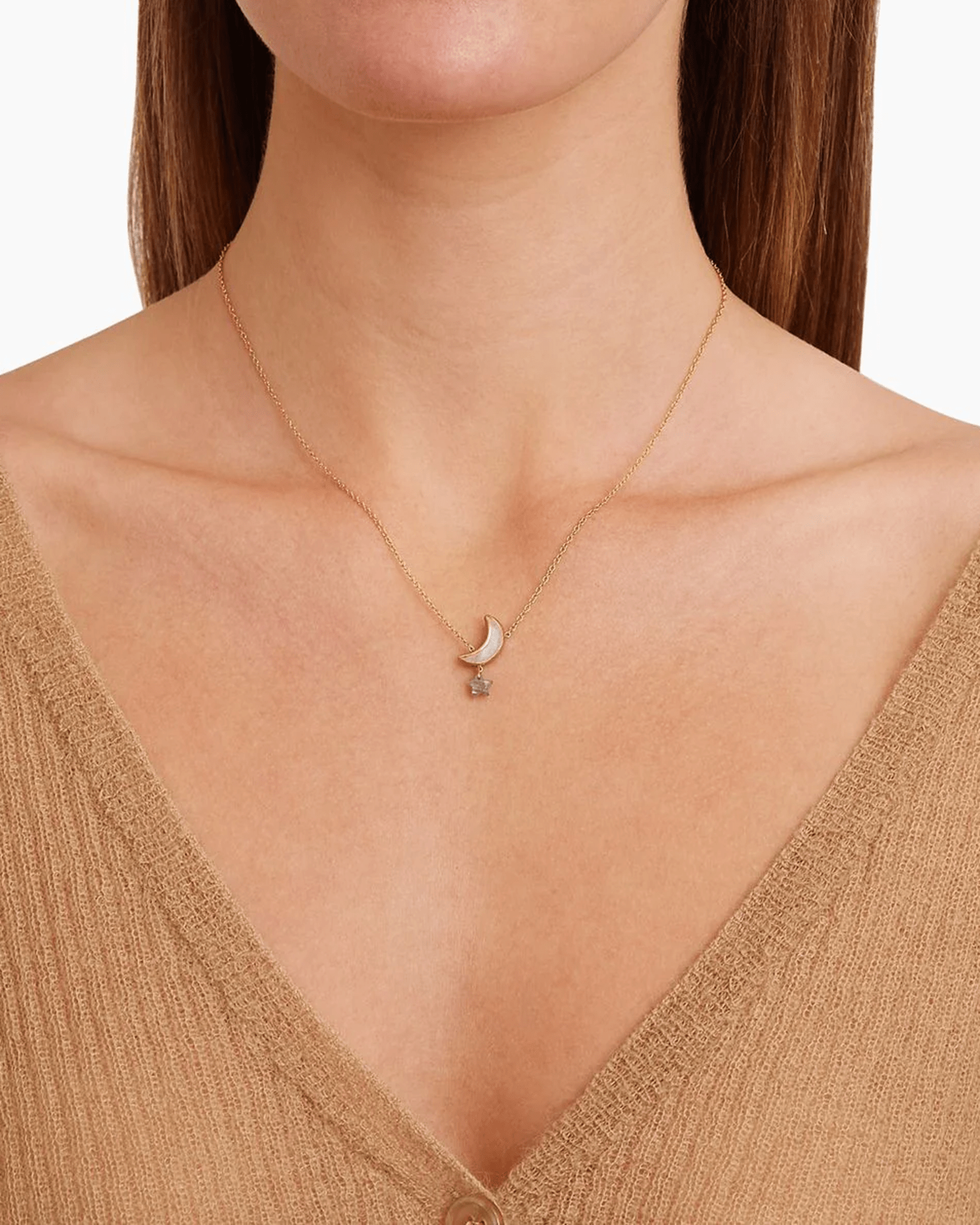 Chan Luu Moon & Star Necklace in Moonstone Mix