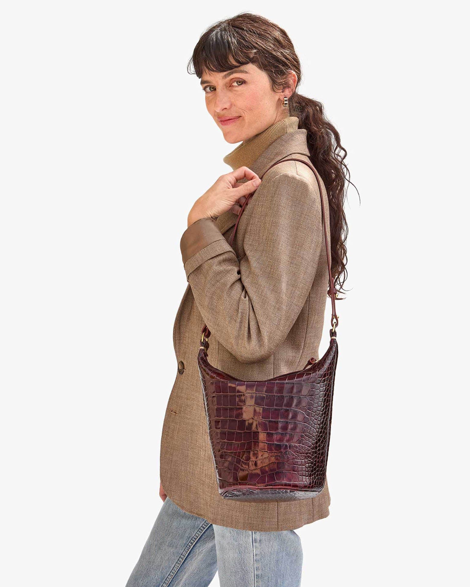 Clare V. Autumn Croco Petite Jeanne in Bordeaux