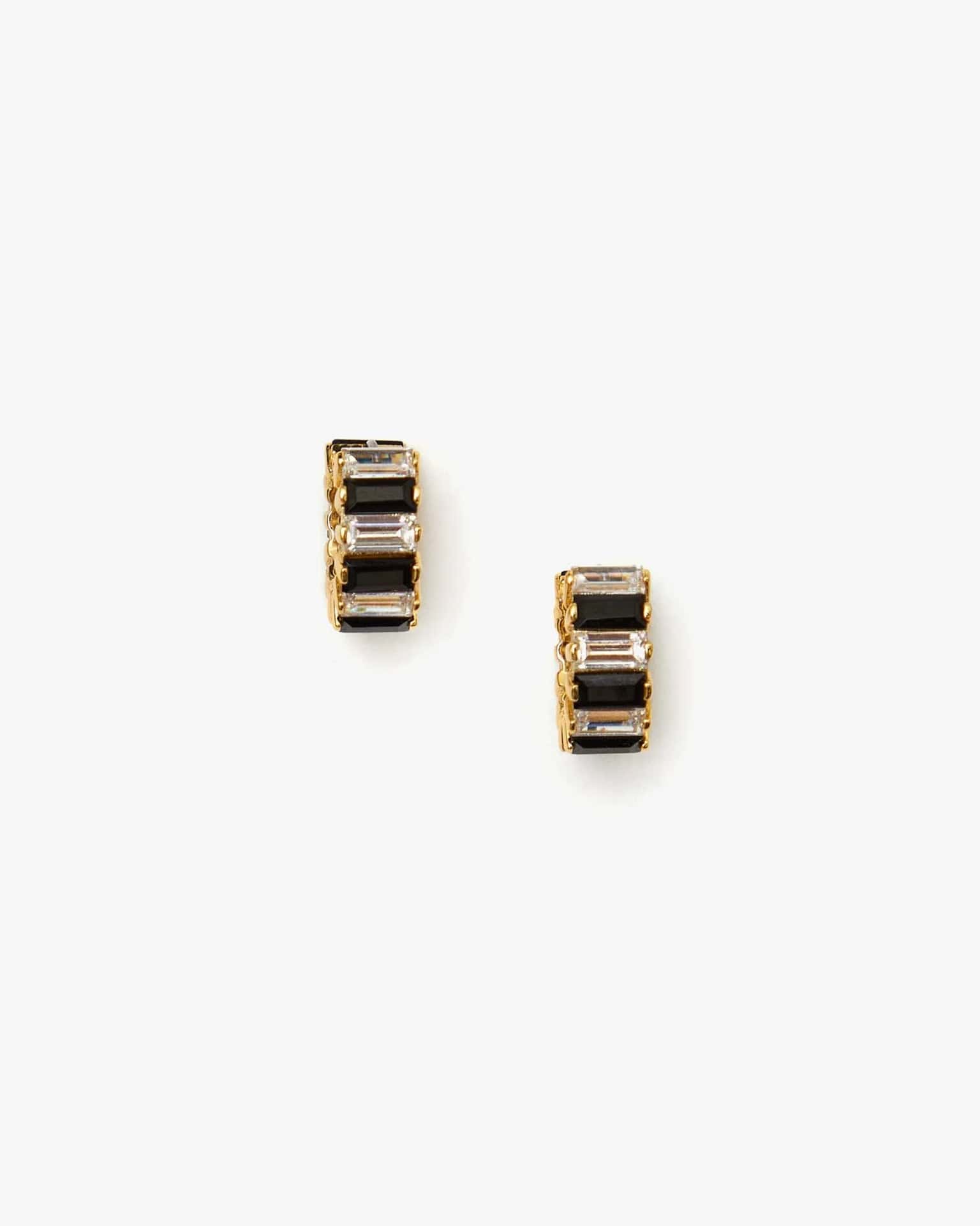 Clare V. Baguette Checker Huggie Earrings in Clear/Jet/Gold