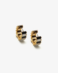 Clare V. Baguette Checker Huggie Earrings in Clear/Jet/Gold