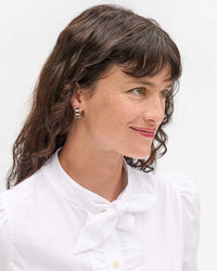 Clare V. Baguette Checker Huggie Earrings in Clear/Jet/Gold