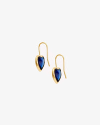 Clare V. Bezel Heart Earrings in Vintage Gold/Sapphire