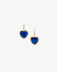 Clare V. Bezel Heart Earrings in Vintage Gold/Sapphire