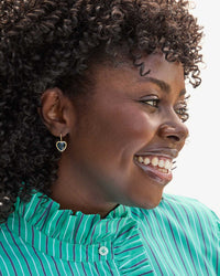 Clare V. Bezel Heart Earrings in Vintage Gold/Sapphire