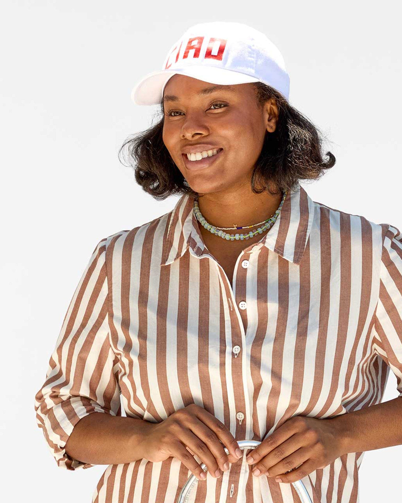 Clare V. Block Ciao Baseball Hat in White w/ Poppy