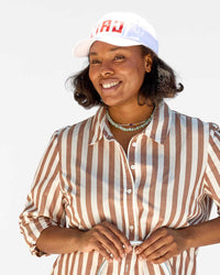 Clare V. Block Ciao Baseball Hat in White w/ Poppy